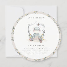 Cute Baby Hippo Foliage any age Birthday Inbjudan