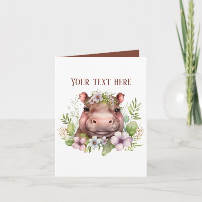 Cute baby-hippo lägger till text i valfritt syfte kort (Framsida)