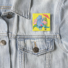 Cute Baby Hippo med eget namn Flamingo Knapp