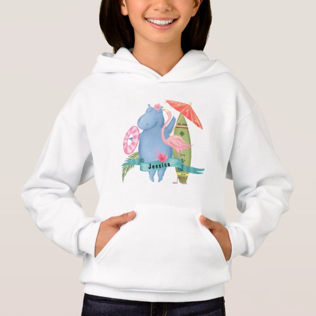 Cute Baby Hippo med eget namn Flamingo T Shirt (Framsida)