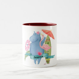 Cute Baby Hippo med eget namn Flamingo Två-Tonad Mugg
