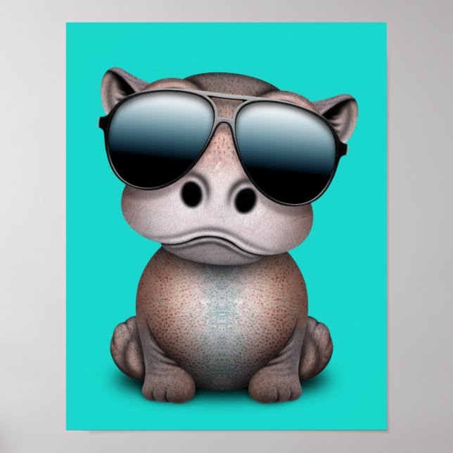 Cute Baby Hippo med solglasögon Poster (Framsidan)