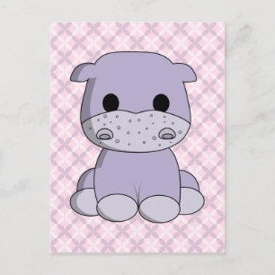 Cute baby hippo-tecknadens vykort
