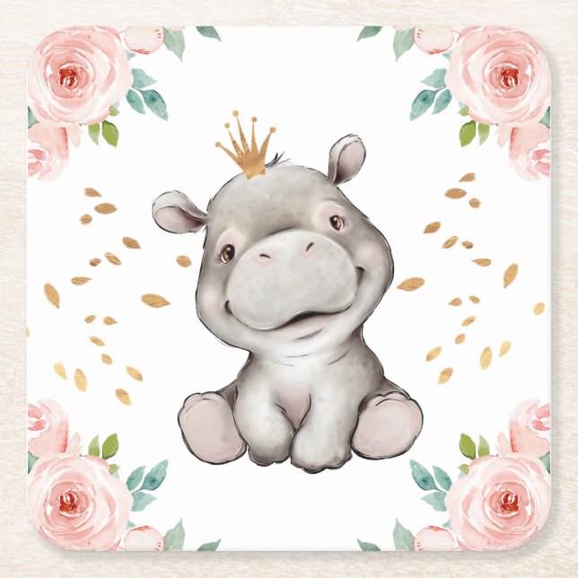 Cute Baby Hippopotamus Papper Underlägg (Framsidan)