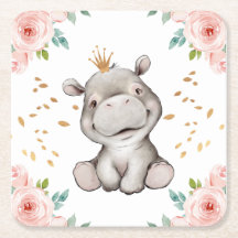 Cute Baby Hippopotamus Papper Underlägg