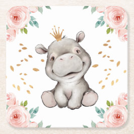 Cute Baby Hippopotamus Papper Underlägg Kvadrat