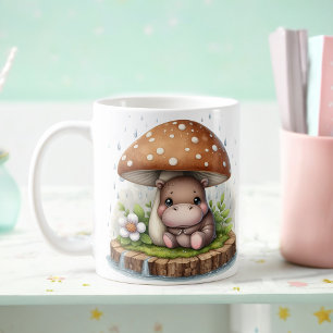 Cute Baby Hippopotamus under Mushroom Umbrella Kaffemugg