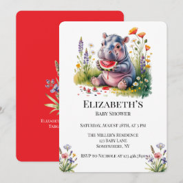 Cute Baby Hippopotamus Watermelon Baby Shower Inbjudningar