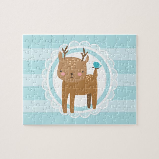 Cute Baby Hjort Blue Pussel (Horisontell)