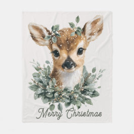Cute Baby Hjort God jul - Vattenfärgsfärg Fawn Fleecefilt