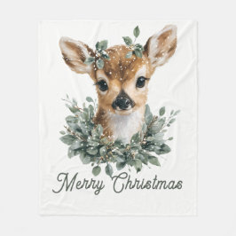 Cute Baby Hjort God jul - Vattenfärgsfärg Fawn Fleecefilt