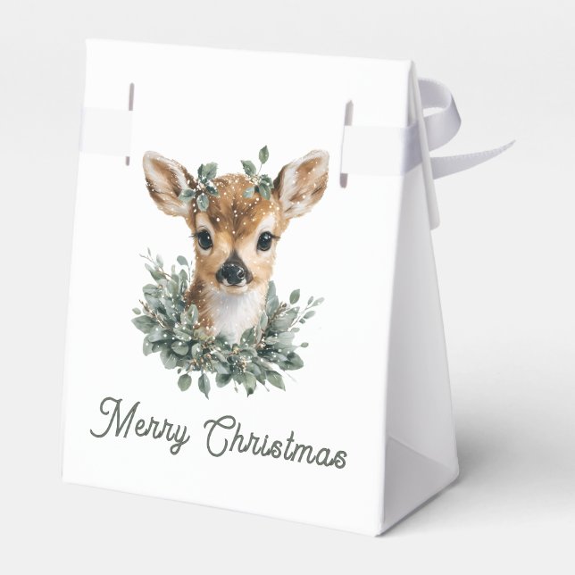 Cute Baby Hjort God jul - Vattenfärgsfärg Fawn Presentaskar (Baksidan Sidan)