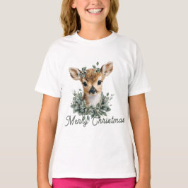 Cute Baby Hjort God jul - Vattenfärgsfärg Fawn T Shirt