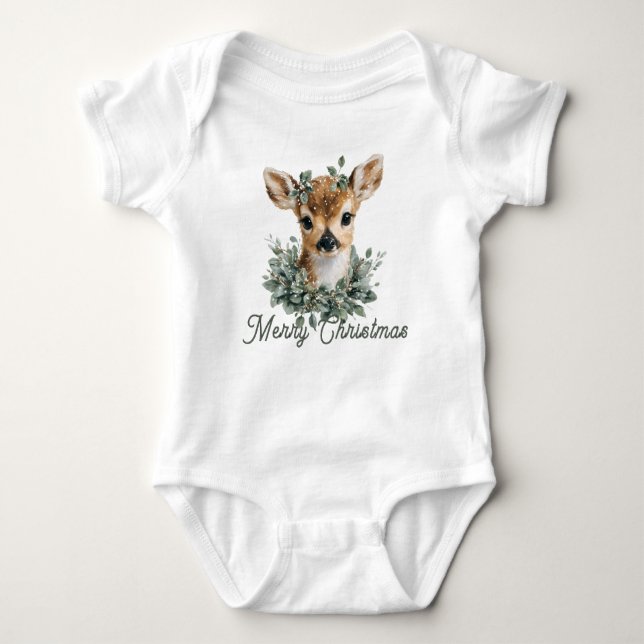 Cute Baby Hjort God jul - Vattenfärgsfärg Fawn T Shirt (Framsida)