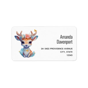 Cute Baby Hjort med Antlers och Flowers Adress Adressetikett