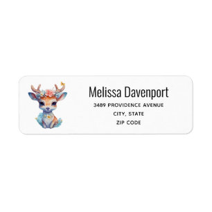 Cute Baby Hjort med Antlers och Flowers Adress Returadress Etikett