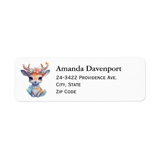 Cute Baby Hjort med Antlers och Flowers Adress Returadress Etikett (Framsidan)