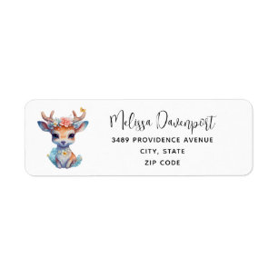 Cute Baby Hjort med Antlers och Flowers Adress Returadress Etikett