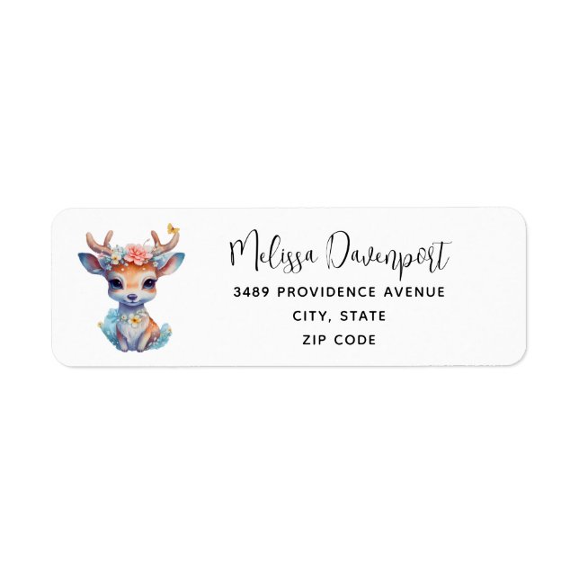 Cute Baby Hjort med Antlers och Flowers Adress Returadress Etikett (Framsidan)