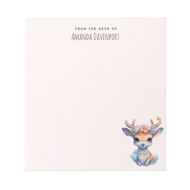 Cute Baby Hjort med Antlers och Flowers Anteckningsblock (Framsida)