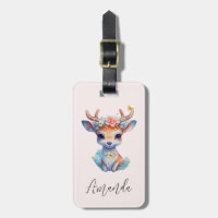 Cute Baby Hjort med Antlers och Flowers