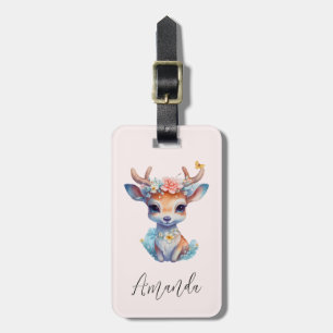 Cute Baby Hjort med Antlers och Flowers Bagagebricka