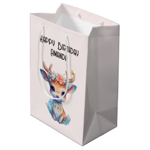 Cute Baby Hjort med Antlers och Flowers Birthday