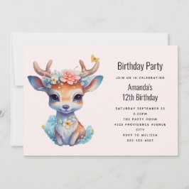 Cute Baby Hjort med Antlers och Flowers Birthday Inbjudningar