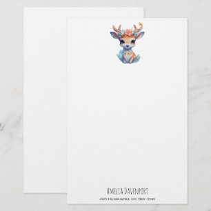 Cute Baby Hjort med Antlers och Flowers Brevpapper