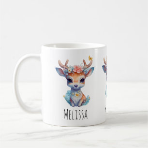 Cute Baby Hjort med Antlers och Flowers Kaffemugg