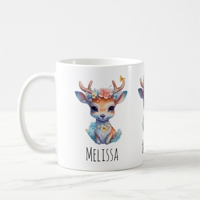 Cute Baby Hjort med Antlers och Flowers Kaffemugg (Vänster)