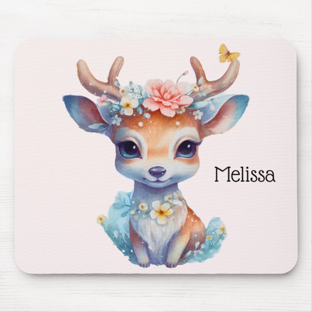 Cute Baby Hjort med Antlers och Flowers Musmatta (Framsidan)