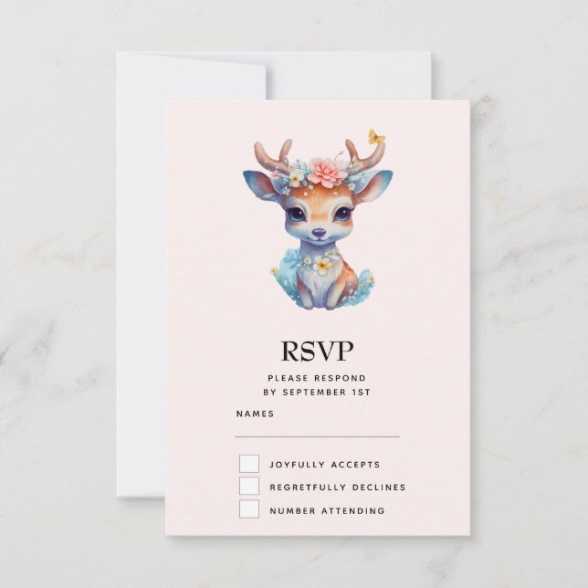 Cute Baby Hjort med Antlers och Flowers OSA Kort (Framsida)