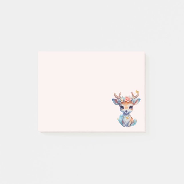 Cute Baby Hjort med Antlers och Flowers Post-it Block (Framsida)