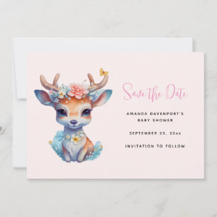 Cute Baby Hjort med Antlers och Flowers Spara Datumet