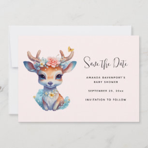 Cute Baby Hjort med Antlers och Flowers Spara Datumet