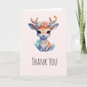 Cute Baby Hjort med Antlers och Flowers Tack Kort