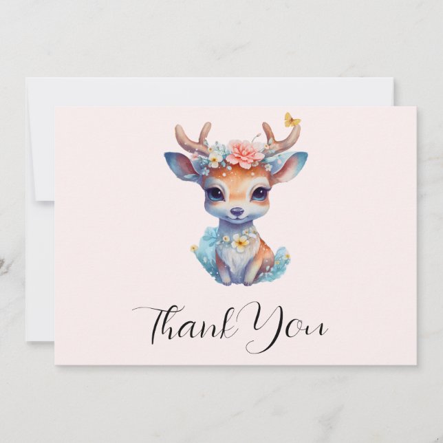 Cute Baby Hjort med Antlers och Flowers Tack Kort (Framsida)