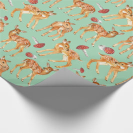 Cute Baby Hjort Mushroom Turquise-grönt Presentpapper