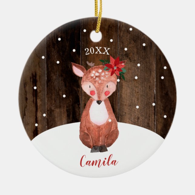 Cute Baby Hjort Personlig Baby första jul Julgransprydnad Keramik (Framsidan)