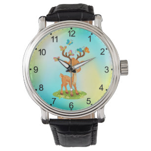 Cute Baby Hjort som leker med Butterfles-23475 Armbandsur