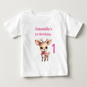 Cute Baby Hjort Tecknad Illustration 1:a födelseda T Shirt
