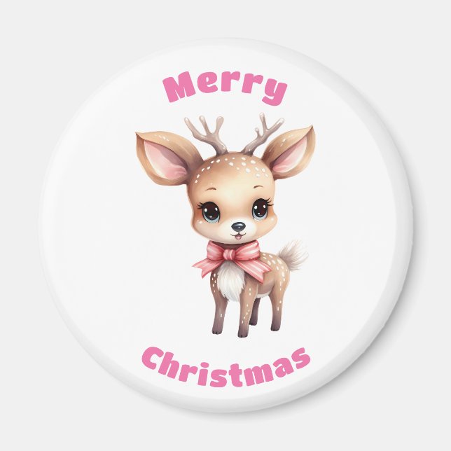 Cute Baby Hjort Tecknad Illustration jul Magnet (Framsidan)