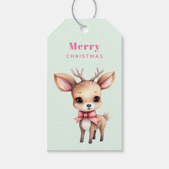 Cute Baby Hjort Tecknad Illustration Presentetikett (Framsidan)