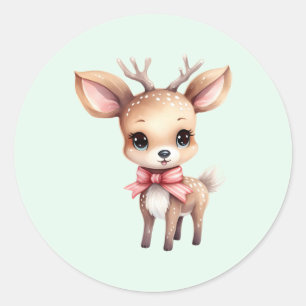 Cute Baby Hjort Tecknad Illustration Runt Klistermärke