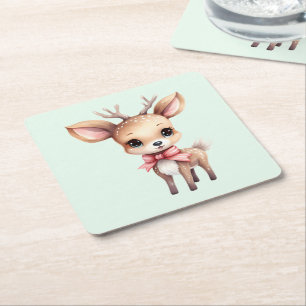 Cute Baby Hjort Tecknad Illustration Underlägg Papper Kvadrat