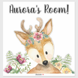 Cute Baby Hjort Watercolor Boho Blommigt Nursery N Klistermärken