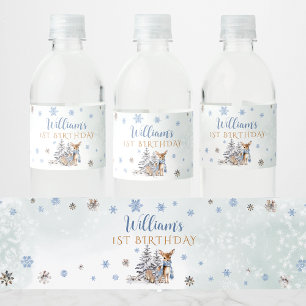 Cute Baby Hjort Winter Blue Vattenflaskor Etikett
