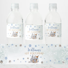 Cute Baby Hjort Winter Blue Vattenflaskor Etikett