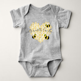 Cute Baby Honungsbee Honeycomb Heart med Namn Baby T Shirt